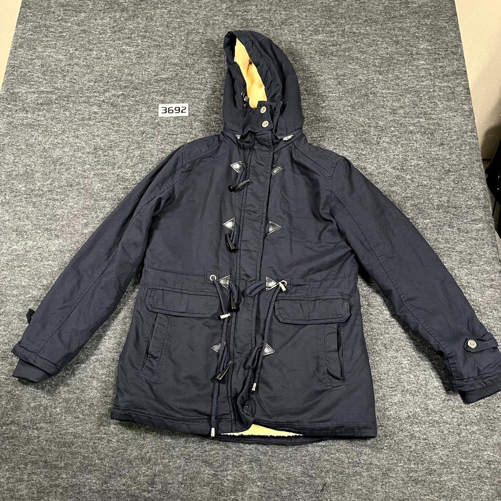 Wantdo Parka Jacket Womens Small Black Cotton Sherpa Lined Hooded Toggle Button